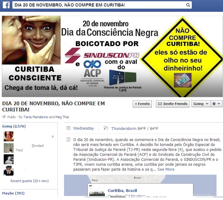 Movimento protesta contra suspensão do feriado da Consciência Negra em Curitiba